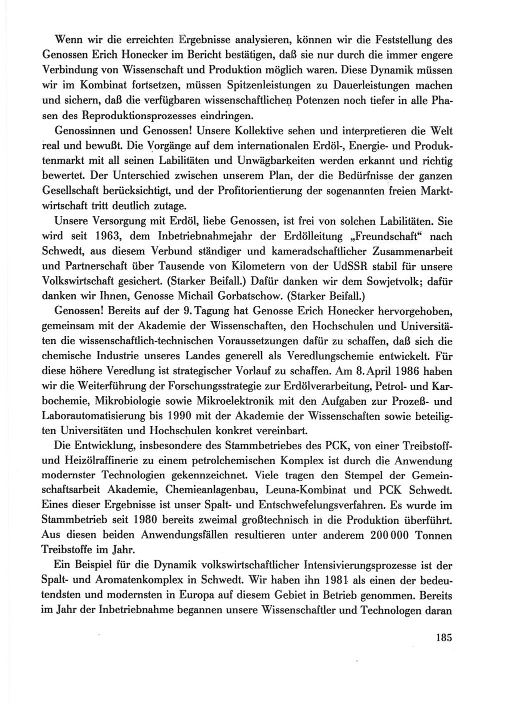 Protokoll der Verhandlungen des Ⅺ. Parteitages der Sozialistischen Einheitspartei Deutschlands (SED) [Deutsche Demokratische Republik (DDR)] 1986, Seite 185