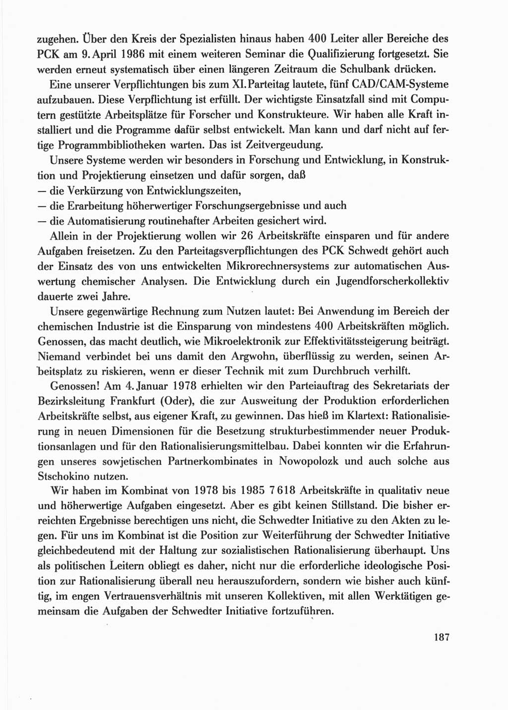 Protokoll der Verhandlungen des Ⅺ. Parteitages der Sozialistischen Einheitspartei Deutschlands (SED) [Deutsche Demokratische Republik (DDR)] 1986, Seite 187