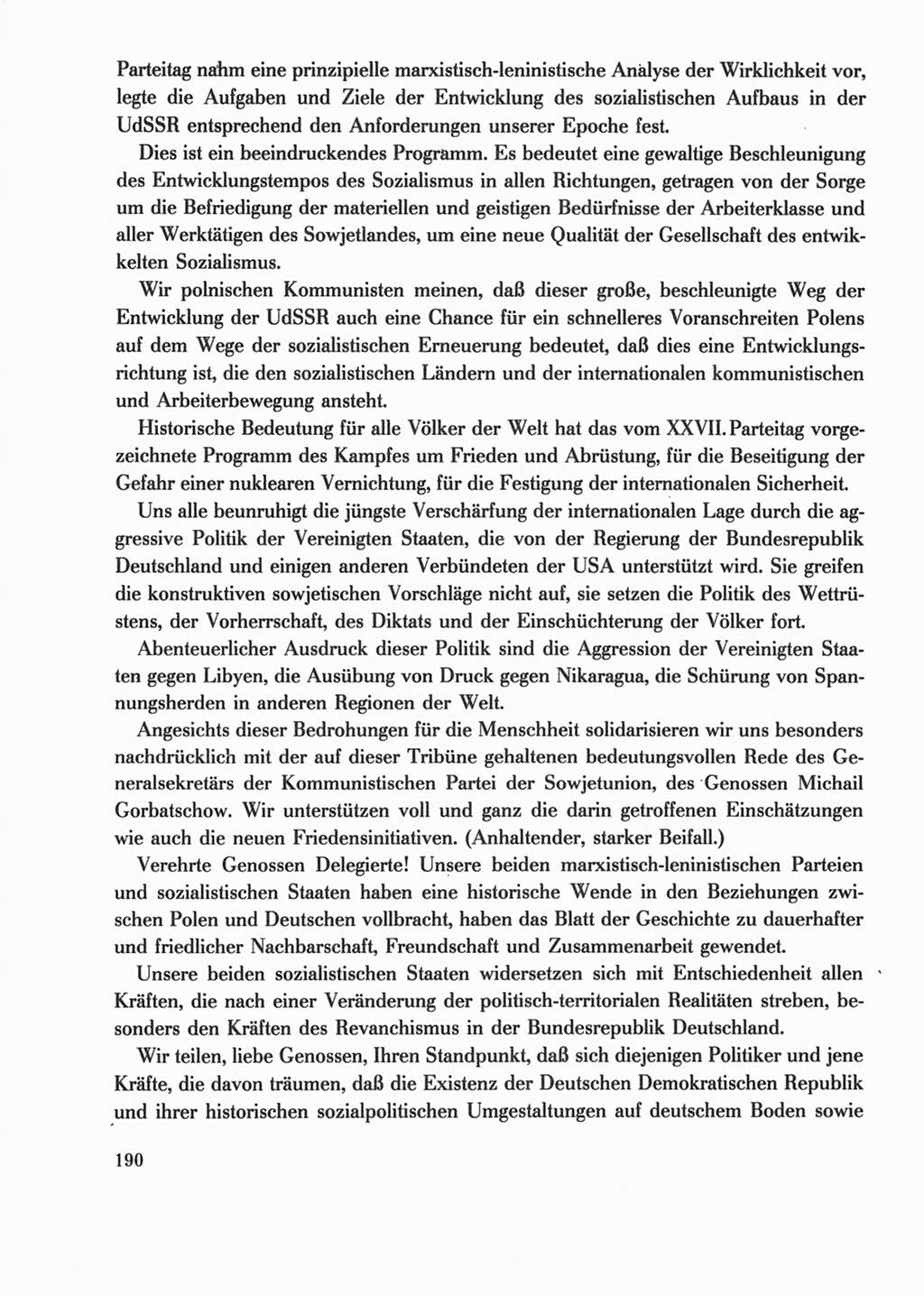 Protokoll der Verhandlungen des Ⅺ. Parteitages der Sozialistischen Einheitspartei Deutschlands (SED) [Deutsche Demokratische Republik (DDR)] 1986, Seite 190