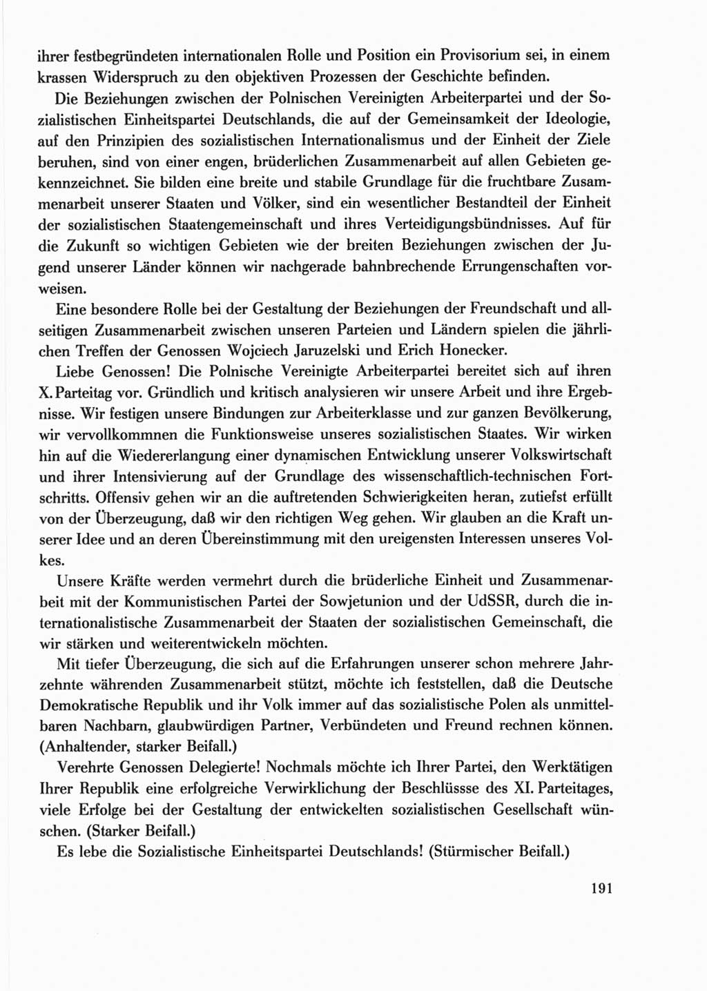 Protokoll der Verhandlungen des Ⅺ. Parteitages der Sozialistischen Einheitspartei Deutschlands (SED) [Deutsche Demokratische Republik (DDR)] 1986, Seite 191