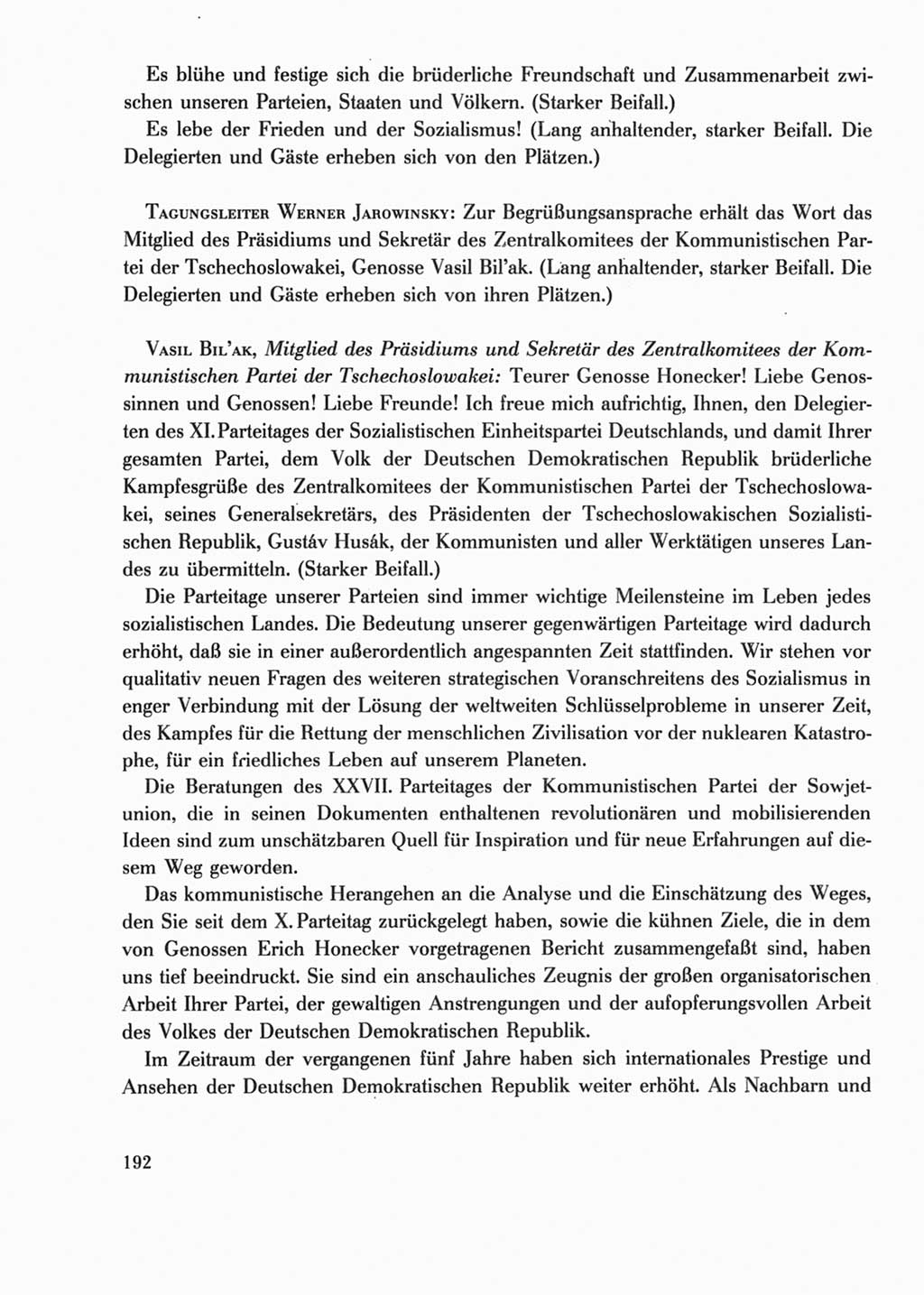 Protokoll der Verhandlungen des Ⅺ. Parteitages der Sozialistischen Einheitspartei Deutschlands (SED) [Deutsche Demokratische Republik (DDR)] 1986, Seite 192