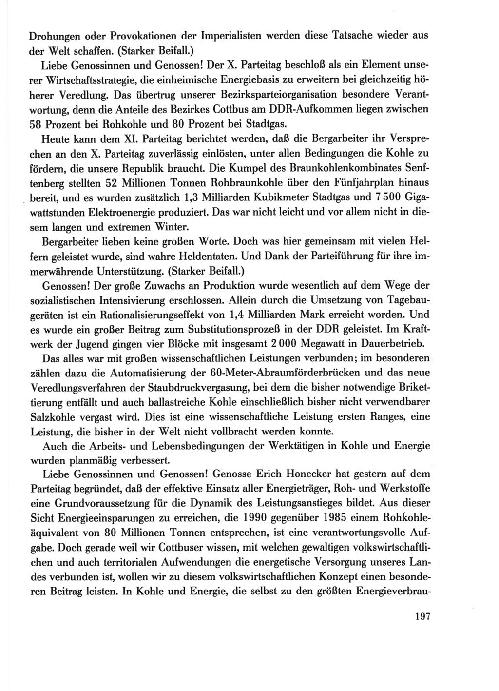 Protokoll der Verhandlungen des Ⅺ. Parteitages der Sozialistischen Einheitspartei Deutschlands (SED) [Deutsche Demokratische Republik (DDR)] 1986, Seite 197