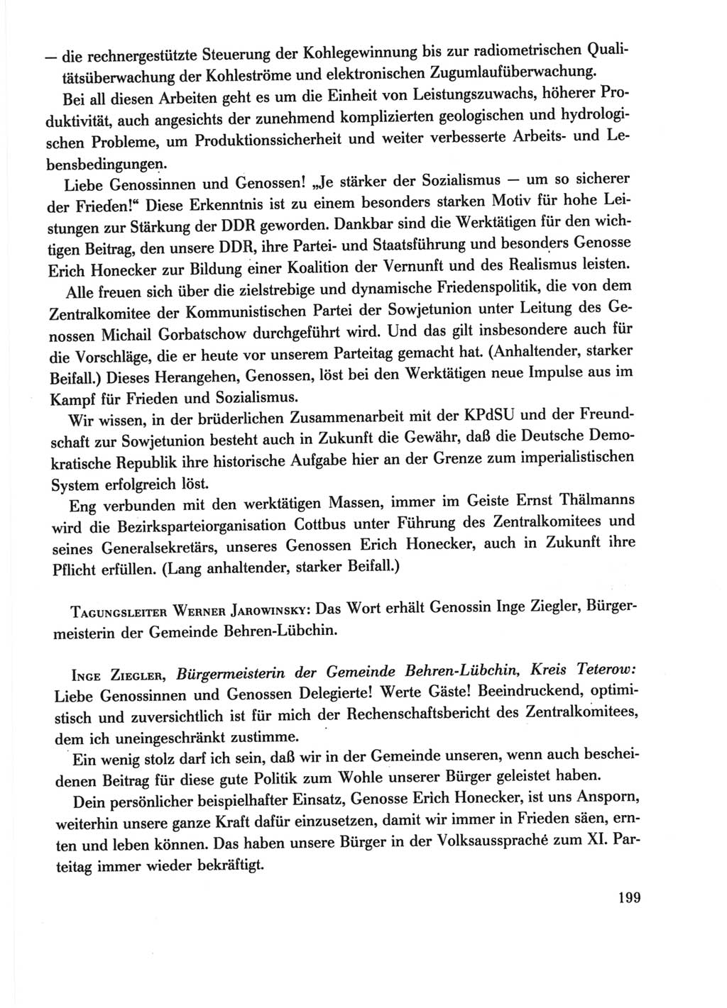 Protokoll der Verhandlungen des Ⅺ. Parteitages der Sozialistischen Einheitspartei Deutschlands (SED) [Deutsche Demokratische Republik (DDR)] 1986, Seite 199