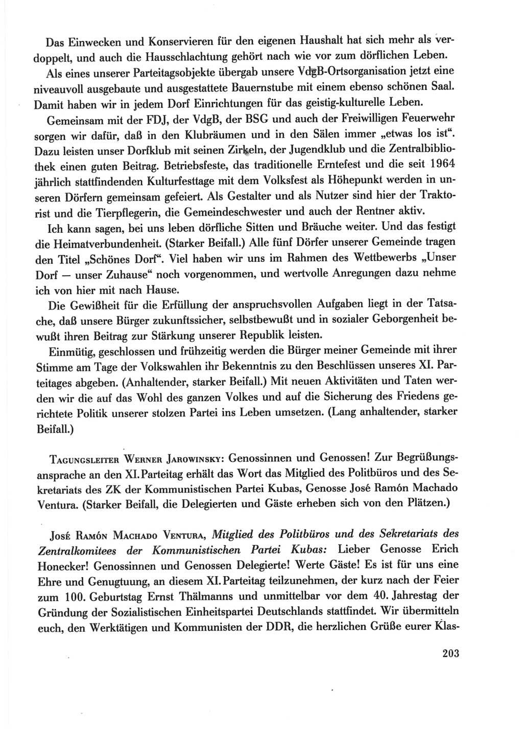 Protokoll der Verhandlungen des Ⅺ. Parteitages der Sozialistischen Einheitspartei Deutschlands (SED) [Deutsche Demokratische Republik (DDR)] 1986, Seite 203