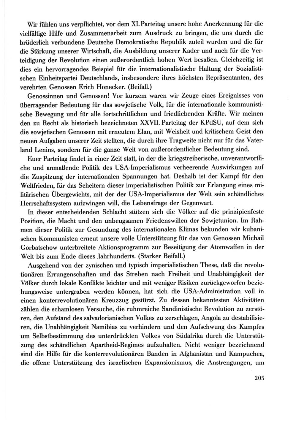 Protokoll der Verhandlungen des Ⅺ. Parteitages der Sozialistischen Einheitspartei Deutschlands (SED) [Deutsche Demokratische Republik (DDR)] 1986, Seite 205