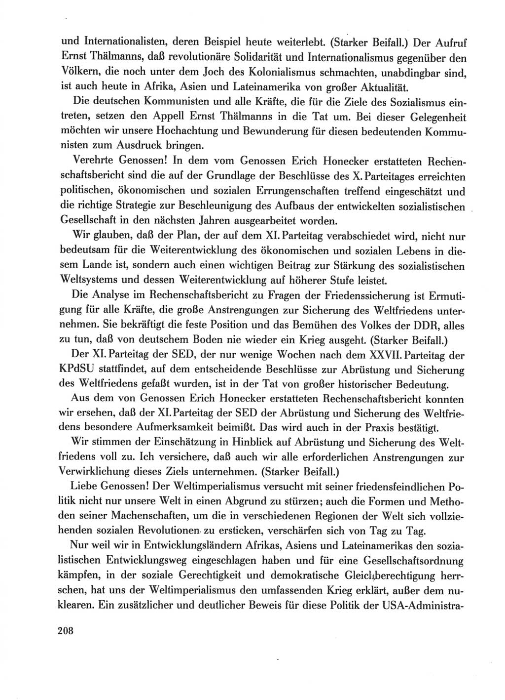 Protokoll der Verhandlungen des Ⅺ. Parteitages der Sozialistischen Einheitspartei Deutschlands (SED) [Deutsche Demokratische Republik (DDR)] 1986, Seite 208