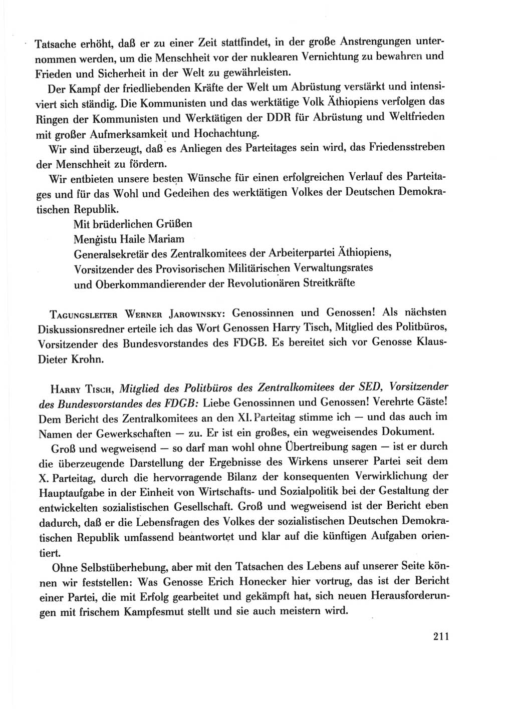 Protokoll der Verhandlungen des Ⅺ. Parteitages der Sozialistischen Einheitspartei Deutschlands (SED) [Deutsche Demokratische Republik (DDR)] 1986, Seite 211