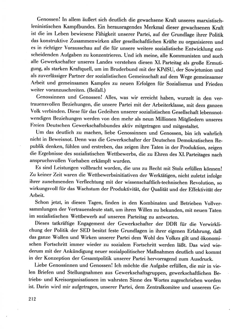 Protokoll der Verhandlungen des Ⅺ. Parteitages der Sozialistischen Einheitspartei Deutschlands (SED) [Deutsche Demokratische Republik (DDR)] 1986, Seite 212