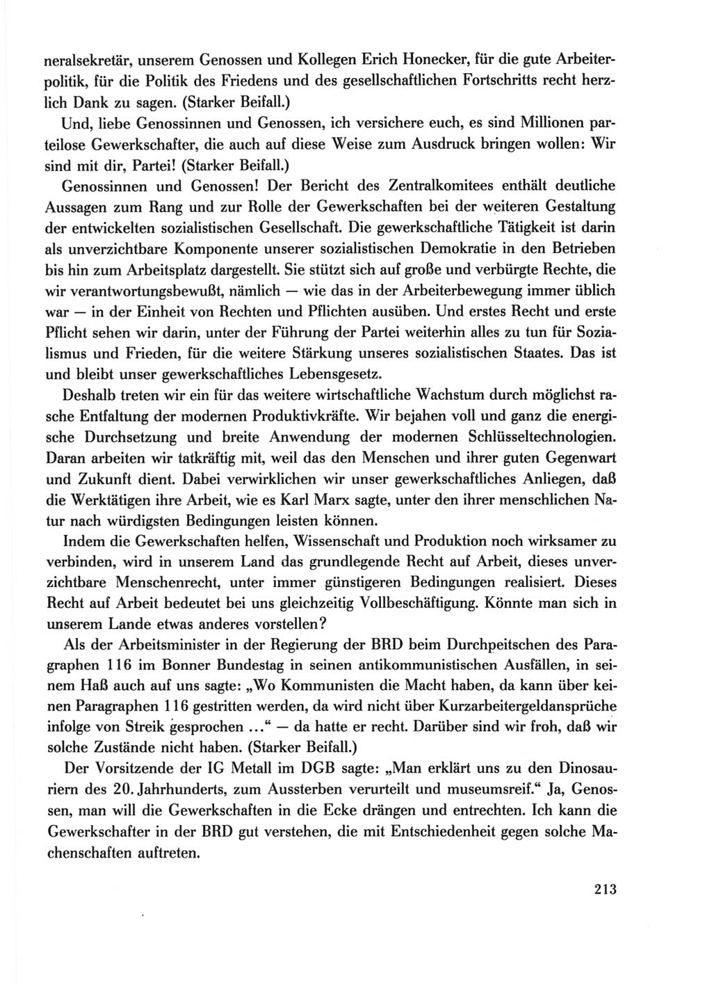 Protokoll der Verhandlungen des Ⅺ. Parteitages der Sozialistischen Einheitspartei Deutschlands (SED) [Deutsche Demokratische Republik (DDR)] 1986, Seite 213