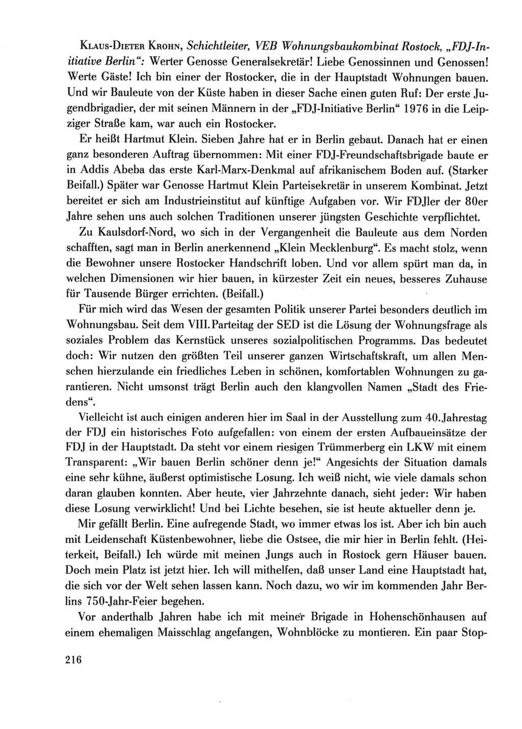 Protokoll der Verhandlungen des Ⅺ. Parteitages der Sozialistischen Einheitspartei Deutschlands (SED) [Deutsche Demokratische Republik (DDR)] 1986, Seite 216