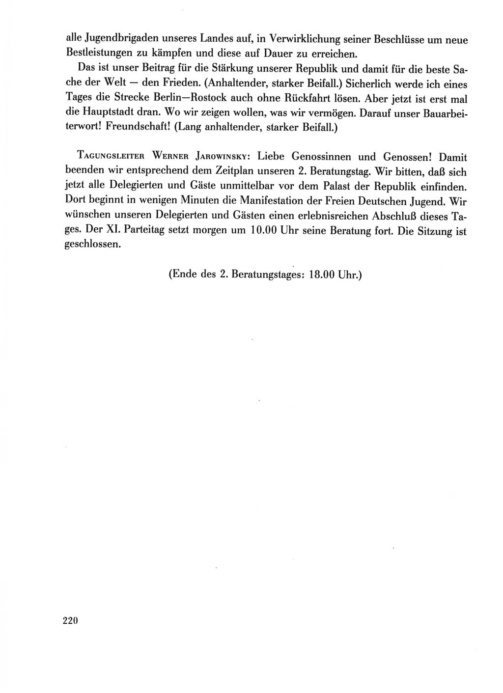 Protokoll der Verhandlungen des Ⅺ. Parteitages der Sozialistischen Einheitspartei Deutschlands (SED) [Deutsche Demokratische Republik (DDR)] 1986, Seite 220