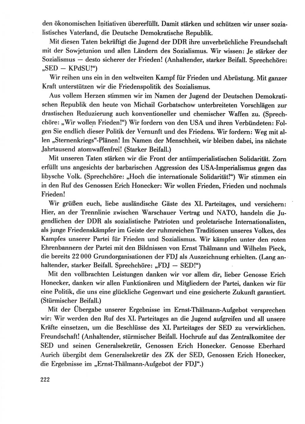 Protokoll der Verhandlungen des Ⅺ. Parteitages der Sozialistischen Einheitspartei Deutschlands (SED) [Deutsche Demokratische Republik (DDR)] 1986, Seite 222