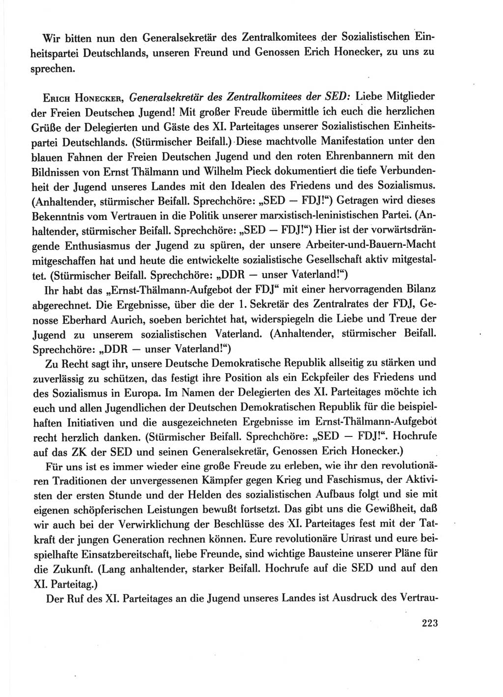 Protokoll der Verhandlungen des Ⅺ. Parteitages der Sozialistischen Einheitspartei Deutschlands (SED) [Deutsche Demokratische Republik (DDR)] 1986, Seite 223