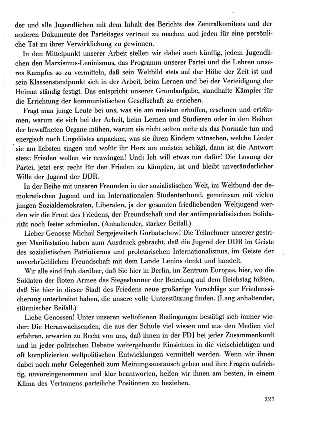 Protokoll der Verhandlungen des Ⅺ. Parteitages der Sozialistischen Einheitspartei Deutschlands (SED) [Deutsche Demokratische Republik (DDR)] 1986, Seite 227