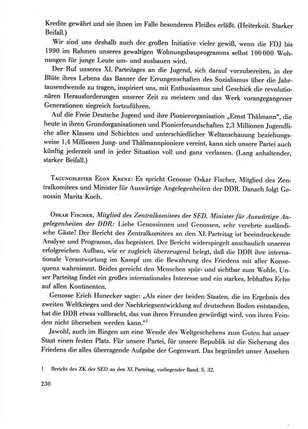 Protokoll der Verhandlungen des Ⅺ. Parteitages der Sozialistischen Einheitspartei Deutschlands (SED) [Deutsche Demokratische Republik (DDR)] 1986, Seite 230