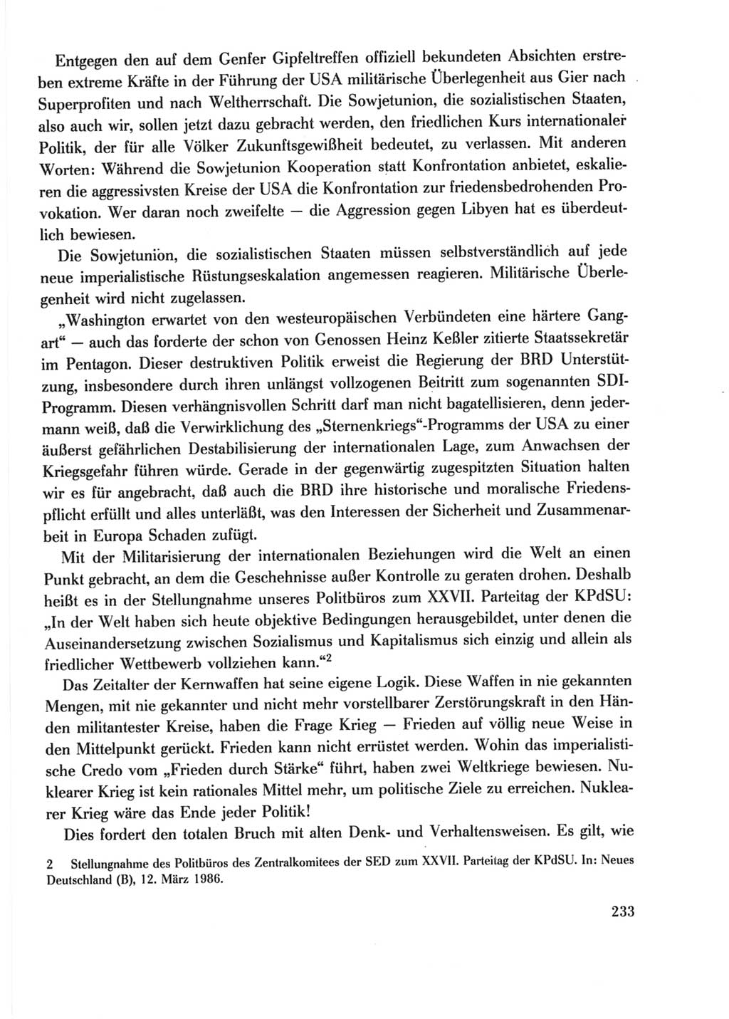 Protokoll der Verhandlungen des Ⅺ. Parteitages der Sozialistischen Einheitspartei Deutschlands (SED) [Deutsche Demokratische Republik (DDR)] 1986, Seite 233