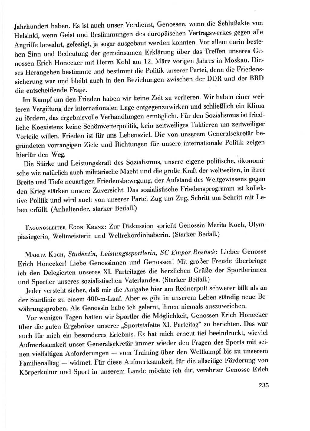 Protokoll der Verhandlungen des Ⅺ. Parteitages der Sozialistischen Einheitspartei Deutschlands (SED) [Deutsche Demokratische Republik (DDR)] 1986, Seite 235