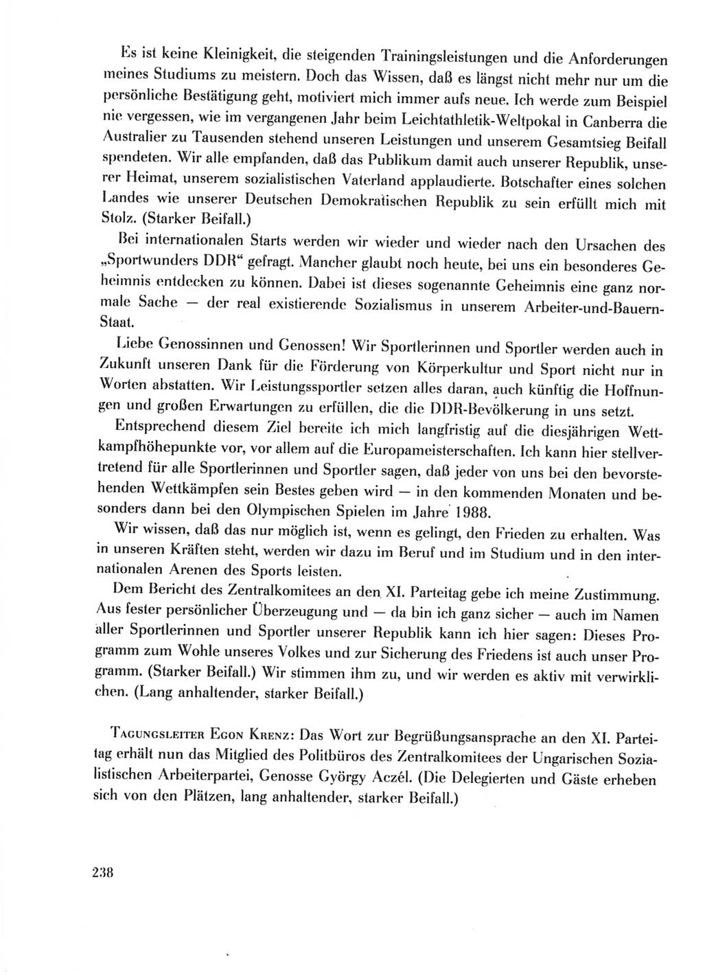 Protokoll der Verhandlungen des Ⅺ. Parteitages der Sozialistischen Einheitspartei Deutschlands (SED) [Deutsche Demokratische Republik (DDR)] 1986, Seite 238