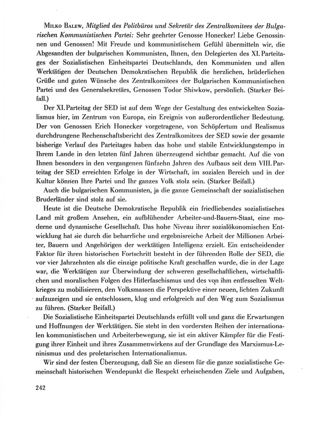 Protokoll der Verhandlungen des Ⅺ. Parteitages der Sozialistischen Einheitspartei Deutschlands (SED) [Deutsche Demokratische Republik (DDR)] 1986, Seite 242