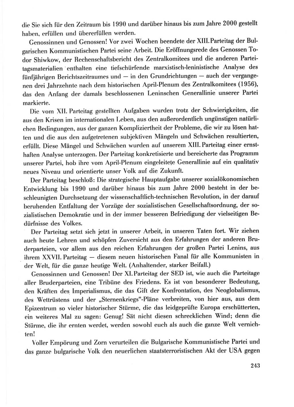 Protokoll der Verhandlungen des Ⅺ. Parteitages der Sozialistischen Einheitspartei Deutschlands (SED) [Deutsche Demokratische Republik (DDR)] 1986, Seite 243