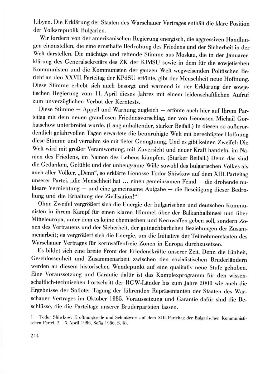 Protokoll der Verhandlungen des Ⅺ. Parteitages der Sozialistischen Einheitspartei Deutschlands (SED) [Deutsche Demokratische Republik (DDR)] 1986, Seite 244