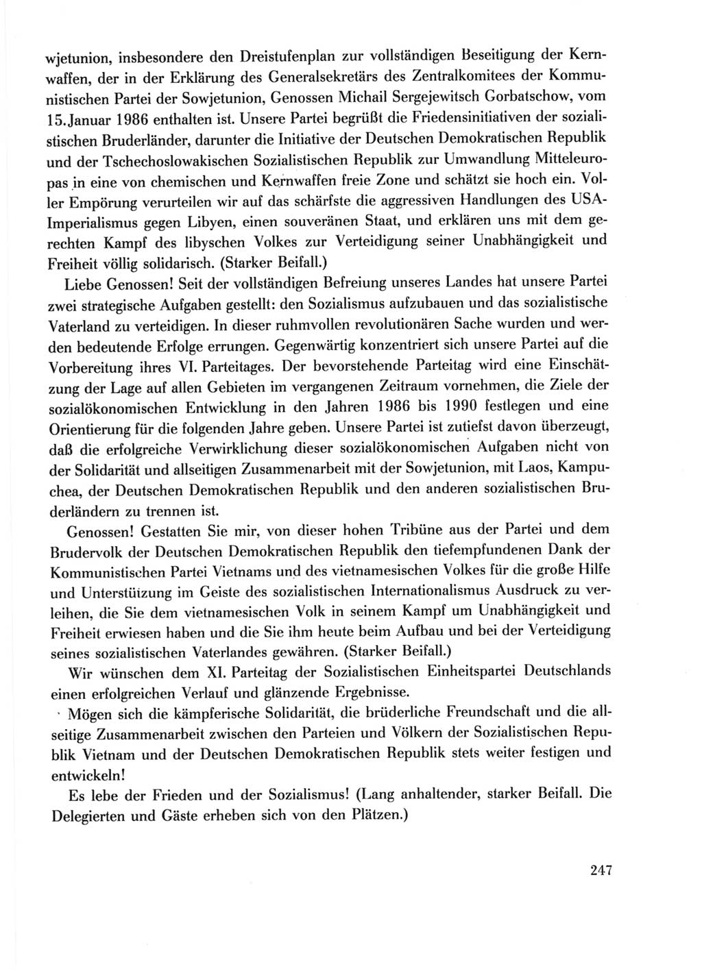 Protokoll der Verhandlungen des Ⅺ. Parteitages der Sozialistischen Einheitspartei Deutschlands (SED) [Deutsche Demokratische Republik (DDR)] 1986, Seite 247