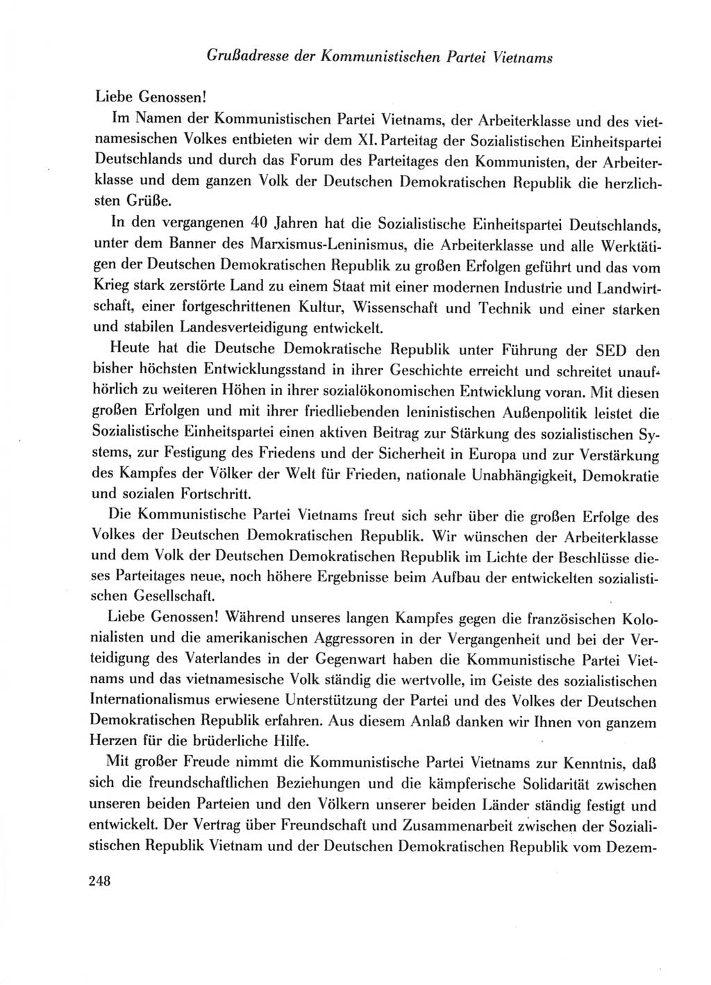 Protokoll der Verhandlungen des Ⅺ. Parteitages der Sozialistischen Einheitspartei Deutschlands (SED) [Deutsche Demokratische Republik (DDR)] 1986, Seite 248