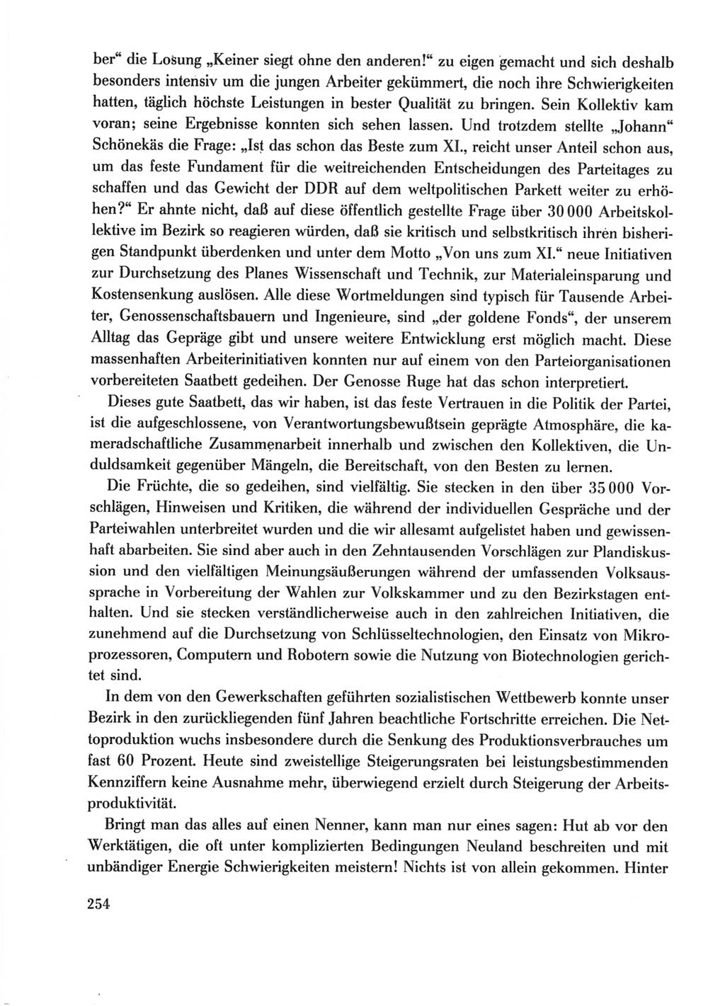 Protokoll der Verhandlungen des Ⅺ. Parteitages der Sozialistischen Einheitspartei Deutschlands (SED) [Deutsche Demokratische Republik (DDR)] 1986, Seite 254