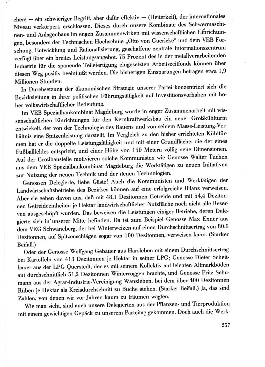 Protokoll der Verhandlungen des Ⅺ. Parteitages der Sozialistischen Einheitspartei Deutschlands (SED) [Deutsche Demokratische Republik (DDR)] 1986, Seite 257