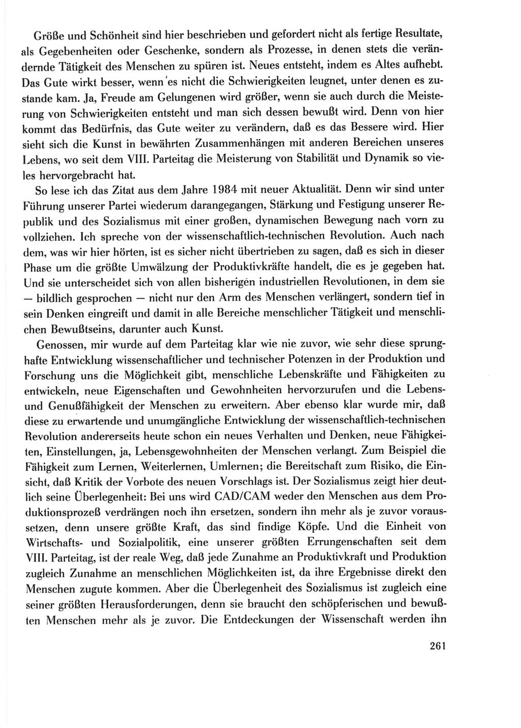 Protokoll der Verhandlungen des Ⅺ. Parteitages der Sozialistischen Einheitspartei Deutschlands (SED) [Deutsche Demokratische Republik (DDR)] 1986, Seite 261