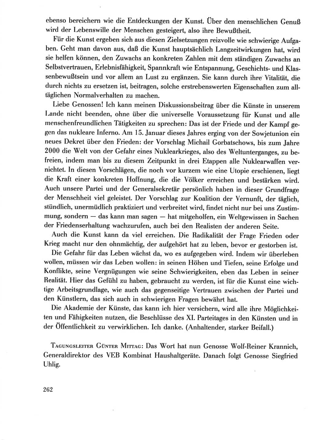 Protokoll der Verhandlungen des Ⅺ. Parteitages der Sozialistischen Einheitspartei Deutschlands (SED) [Deutsche Demokratische Republik (DDR)] 1986, Seite 262
