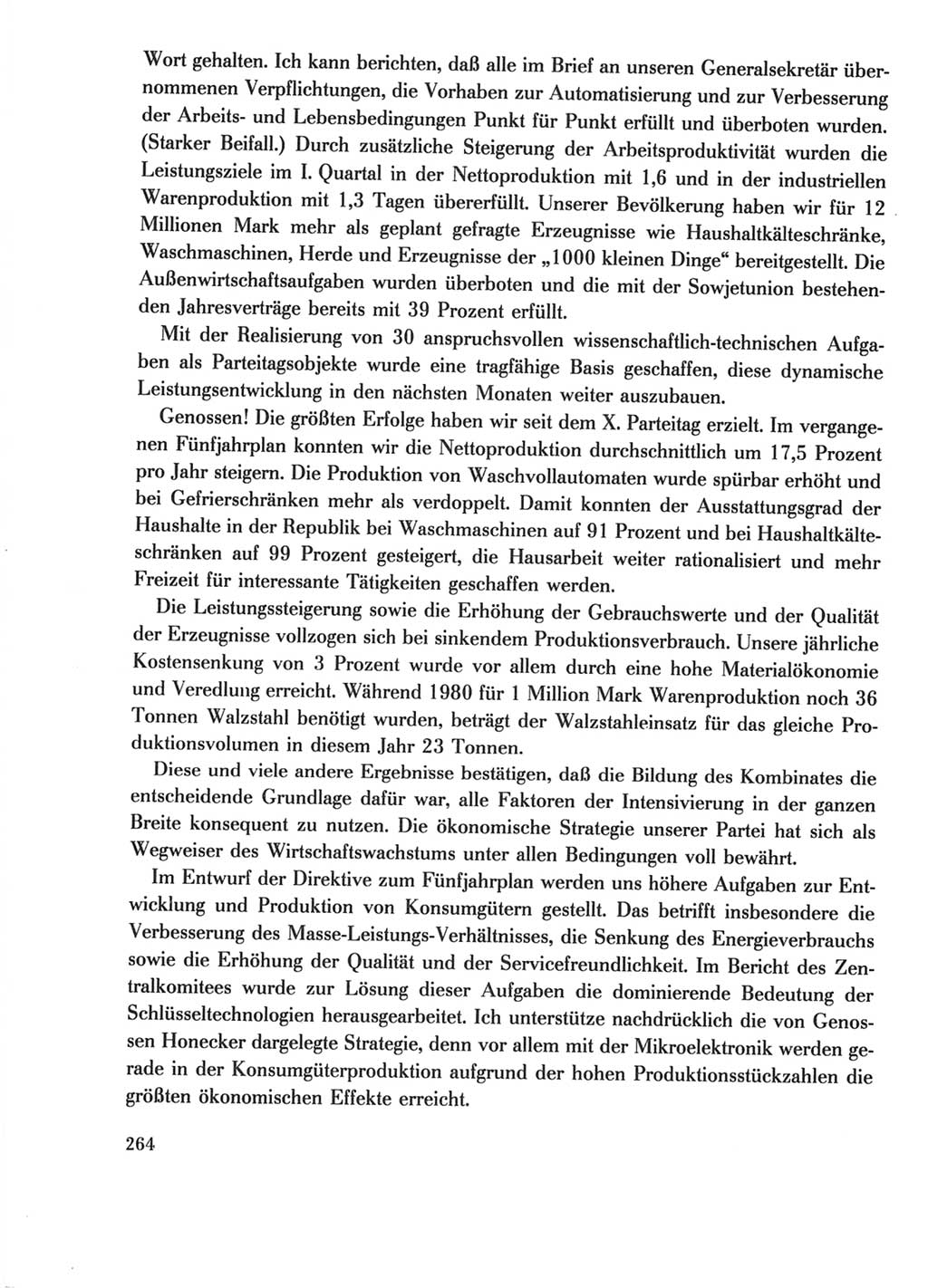 Protokoll der Verhandlungen des Ⅺ. Parteitages der Sozialistischen Einheitspartei Deutschlands (SED) [Deutsche Demokratische Republik (DDR)] 1986, Seite 264