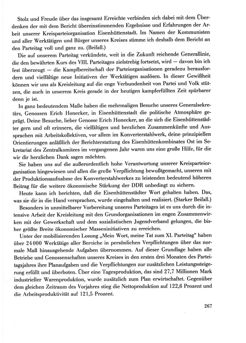 Protokoll der Verhandlungen des Ⅺ. Parteitages der Sozialistischen Einheitspartei Deutschlands (SED) [Deutsche Demokratische Republik (DDR)] 1986, Seite 267