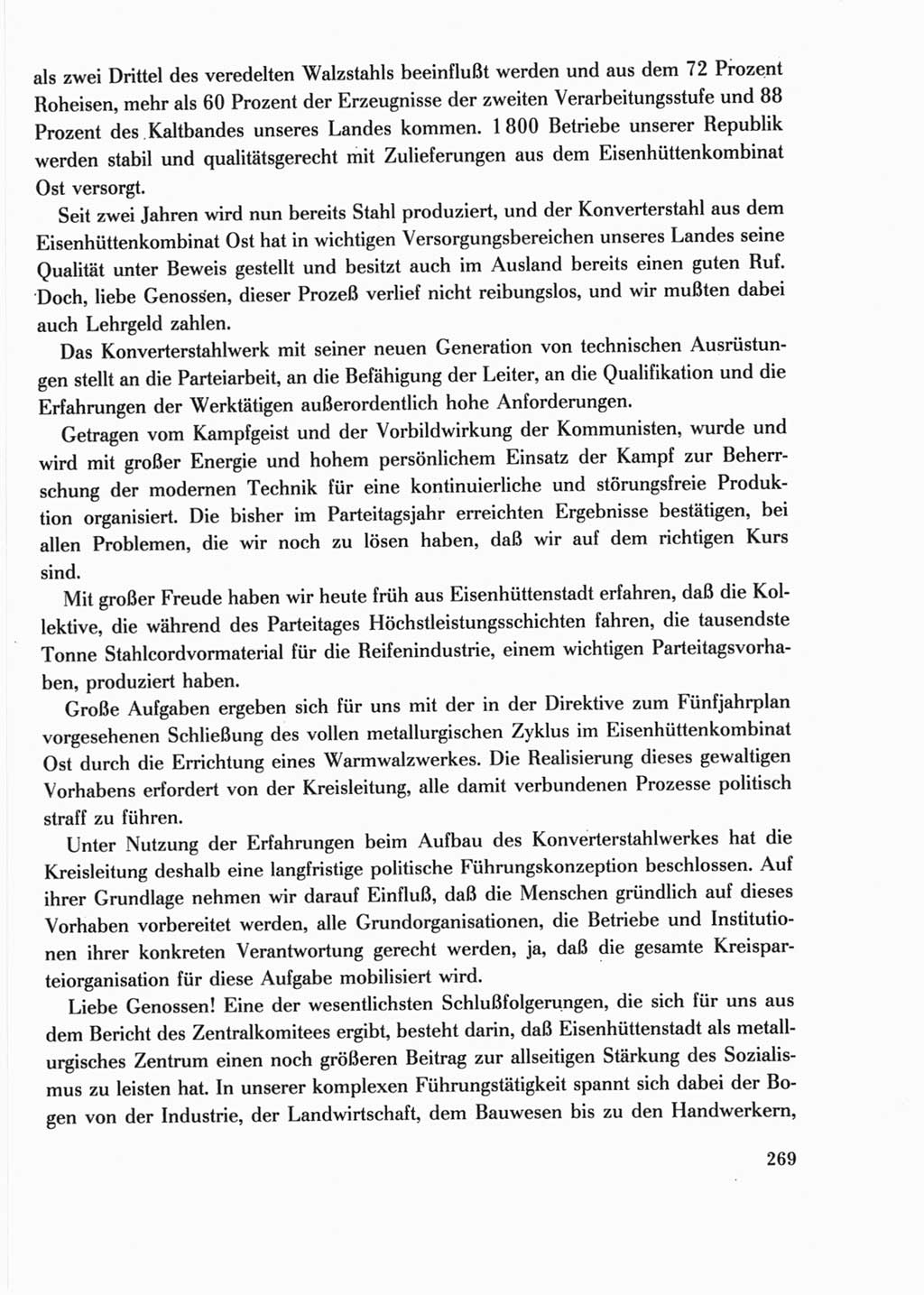 Protokoll der Verhandlungen des Ⅺ. Parteitages der Sozialistischen Einheitspartei Deutschlands (SED) [Deutsche Demokratische Republik (DDR)] 1986, Seite 269