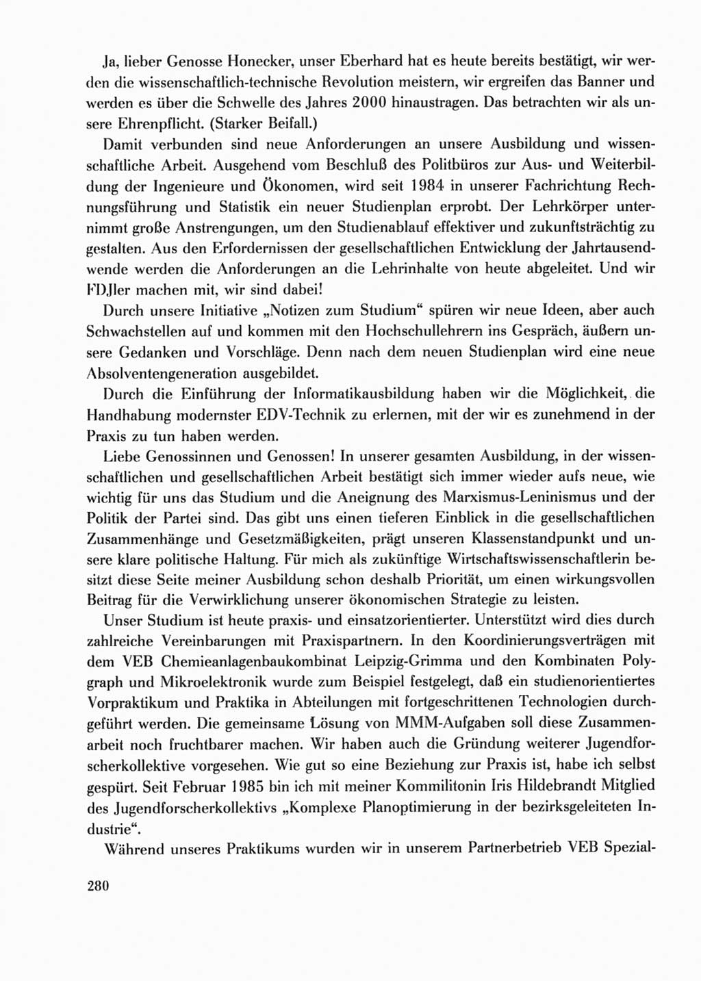 Protokoll der Verhandlungen des Ⅺ. Parteitages der Sozialistischen Einheitspartei Deutschlands (SED) [Deutsche Demokratische Republik (DDR)] 1986, Seite 280