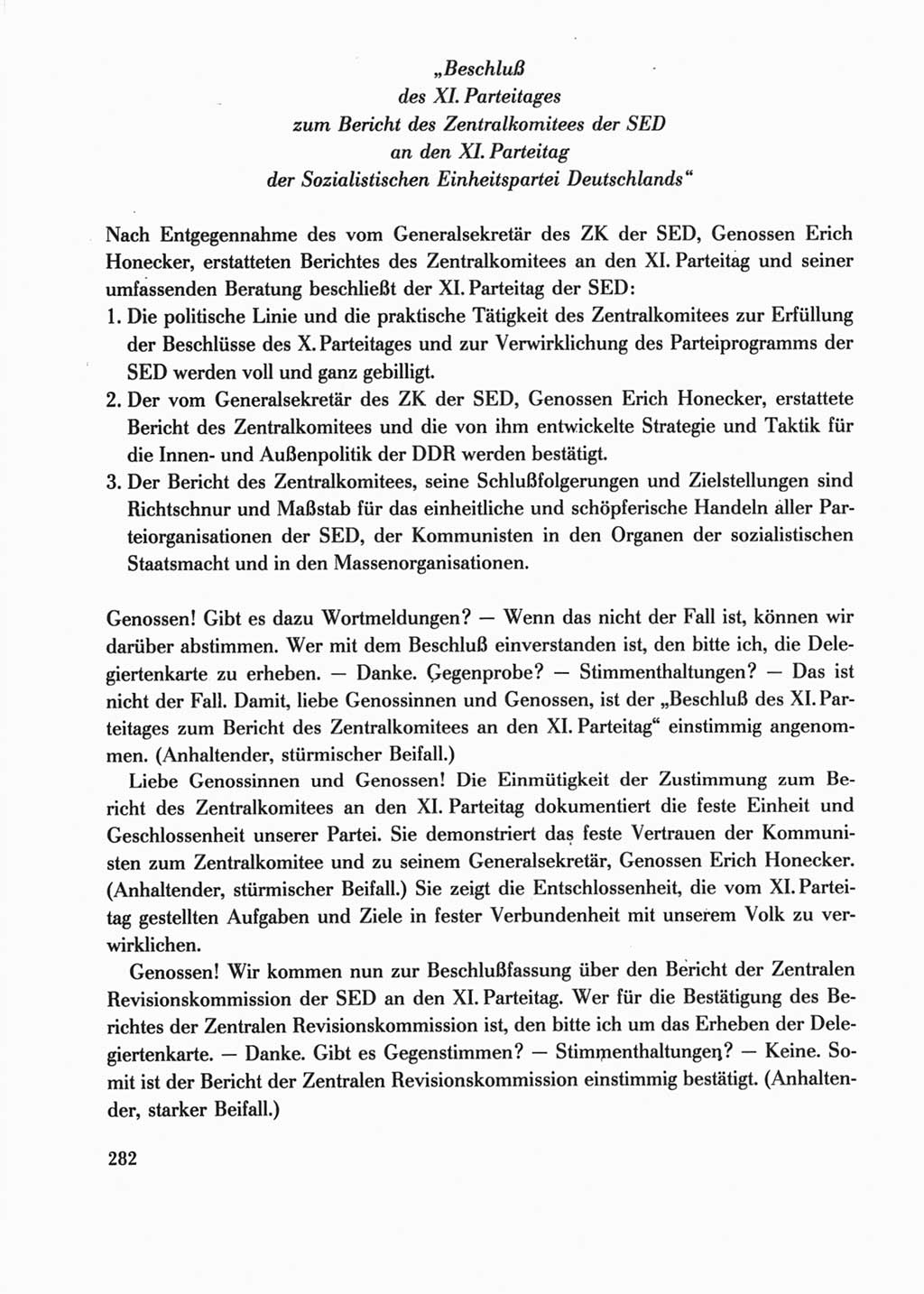 Protokoll der Verhandlungen des Ⅺ. Parteitages der Sozialistischen Einheitspartei Deutschlands (SED) [Deutsche Demokratische Republik (DDR)] 1986, Seite 282