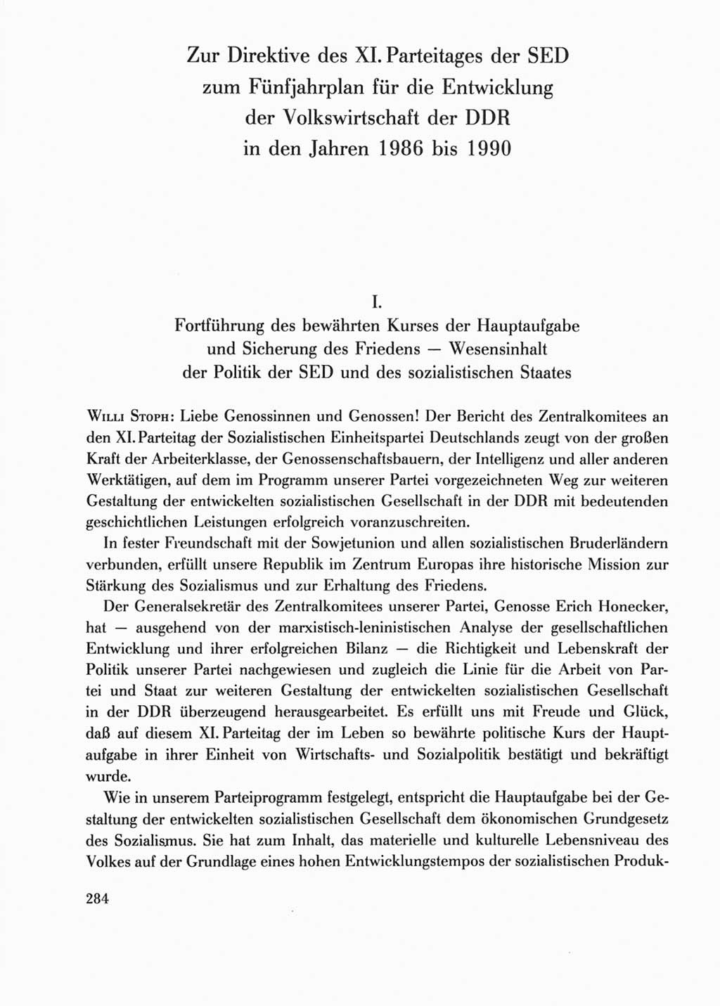 Protokoll der Verhandlungen des Ⅺ. Parteitages der Sozialistischen Einheitspartei Deutschlands (SED) [Deutsche Demokratische Republik (DDR)] 1986, Seite 284