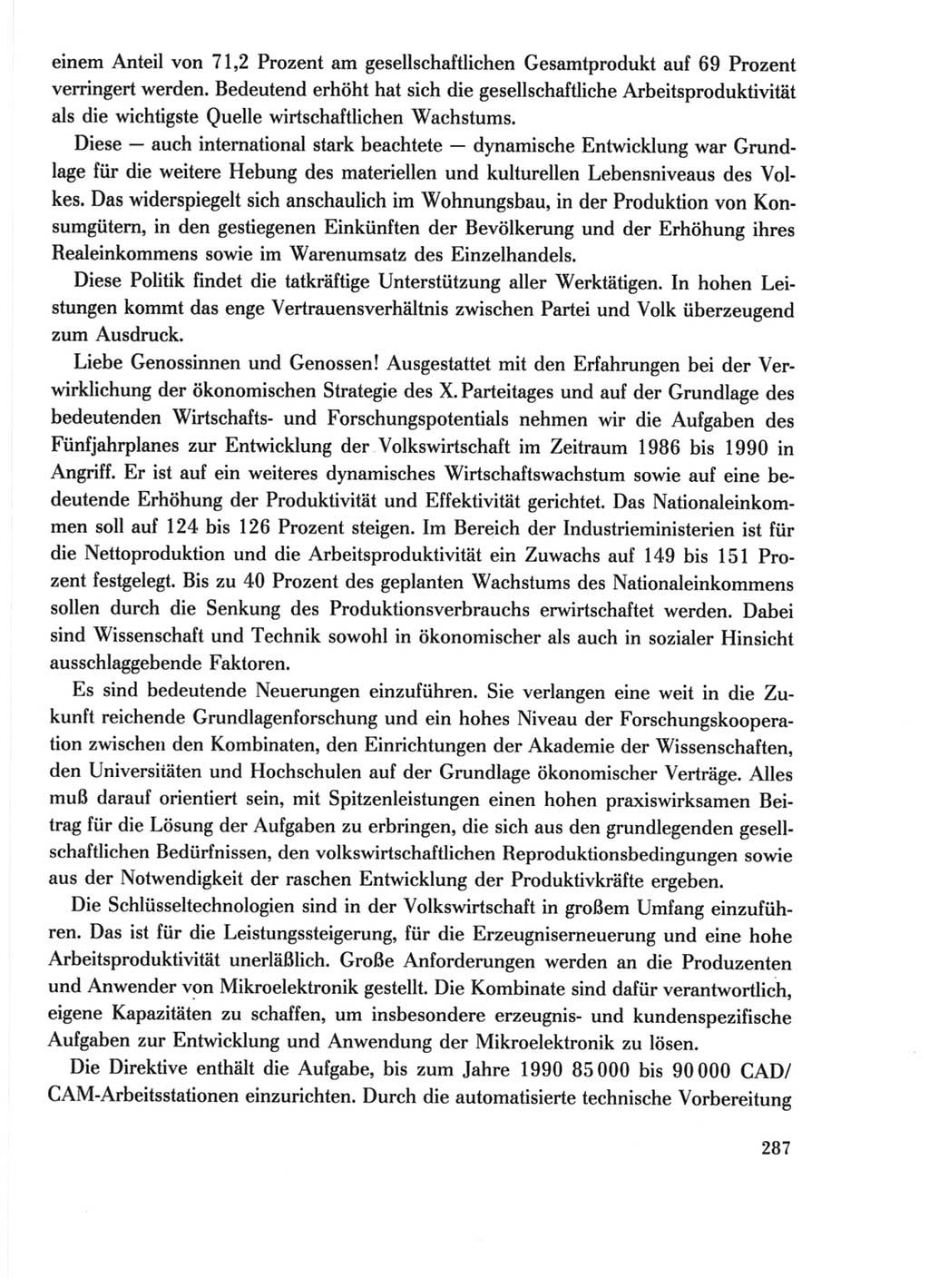 Protokoll der Verhandlungen des Ⅺ. Parteitages der Sozialistischen Einheitspartei Deutschlands (SED) [Deutsche Demokratische Republik (DDR)] 1986, Seite 287