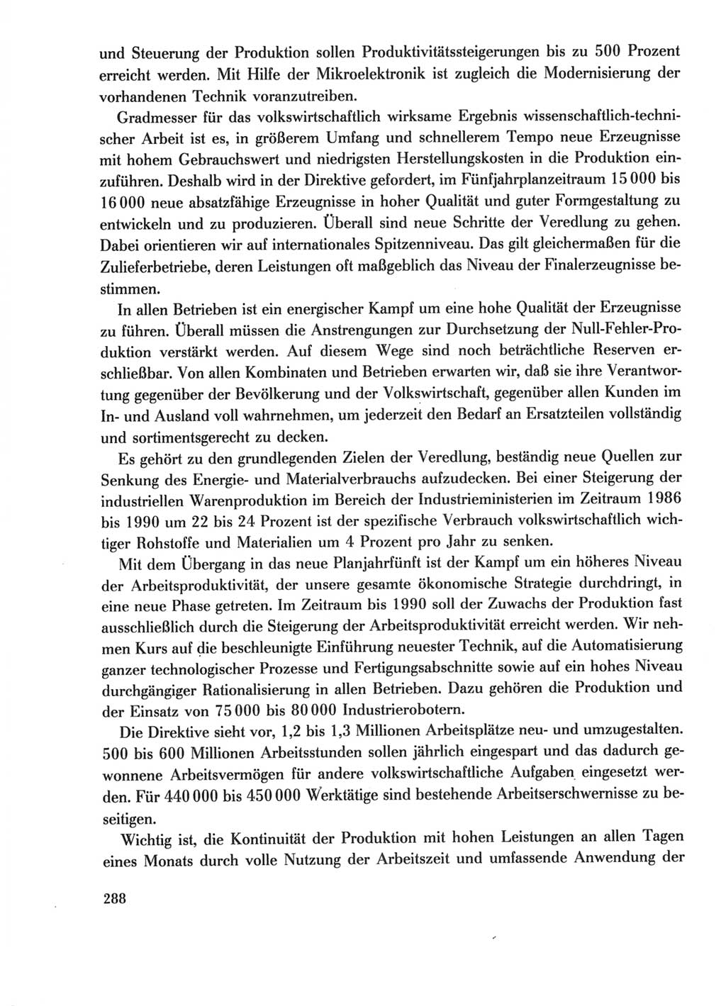 Protokoll der Verhandlungen des Ⅺ. Parteitages der Sozialistischen Einheitspartei Deutschlands (SED) [Deutsche Demokratische Republik (DDR)] 1986, Seite 288