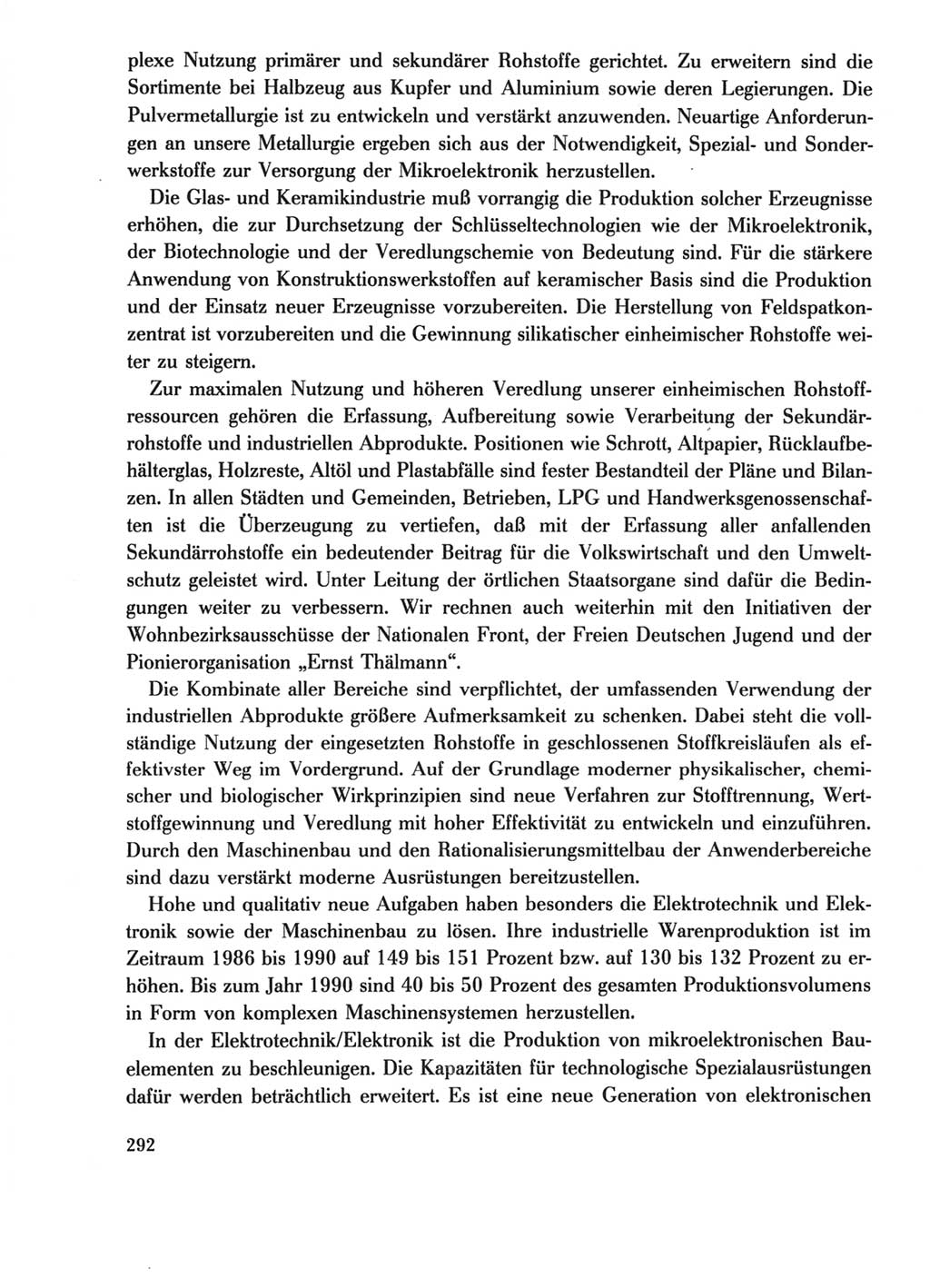 Protokoll der Verhandlungen des Ⅺ. Parteitages der Sozialistischen Einheitspartei Deutschlands (SED) [Deutsche Demokratische Republik (DDR)] 1986, Seite 292