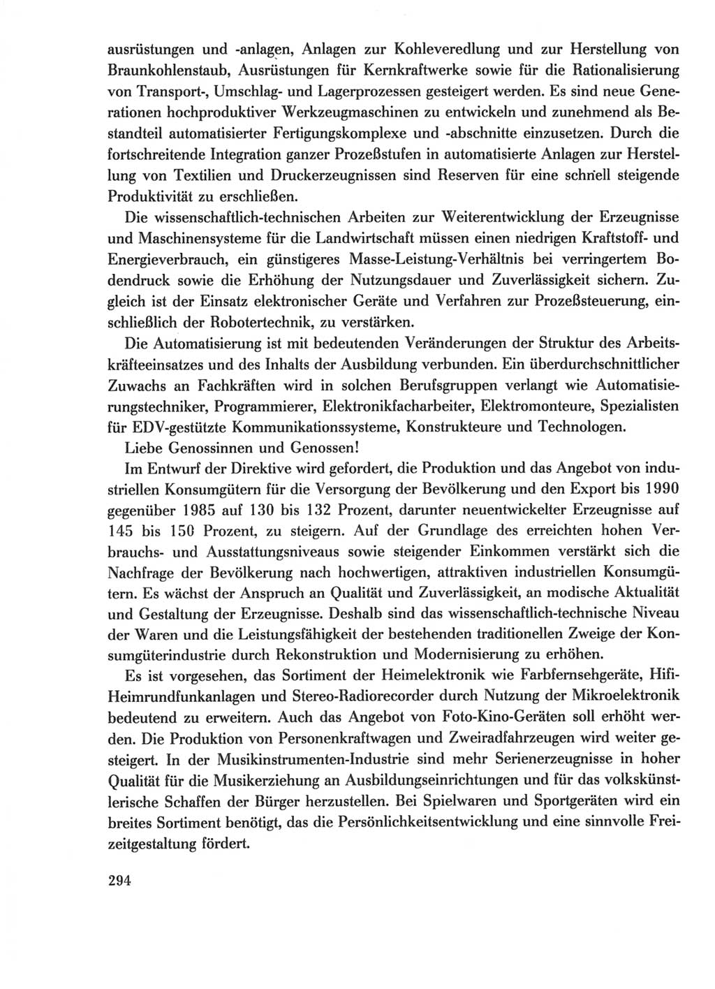 Protokoll der Verhandlungen des Ⅺ. Parteitages der Sozialistischen Einheitspartei Deutschlands (SED) [Deutsche Demokratische Republik (DDR)] 1986, Seite 294