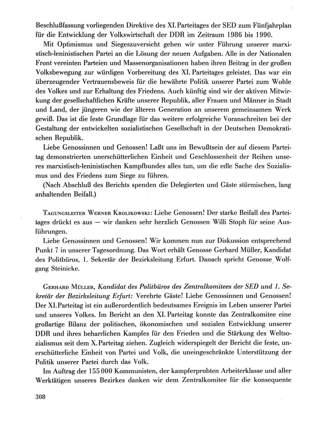 Protokoll der Verhandlungen des Ⅺ. Parteitages der Sozialistischen Einheitspartei Deutschlands (SED) [Deutsche Demokratische Republik (DDR)] 1986, Seite 308