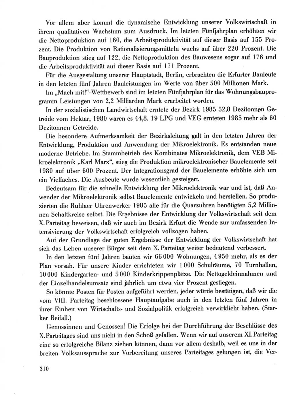 Protokoll der Verhandlungen des Ⅺ. Parteitages der Sozialistischen Einheitspartei Deutschlands (SED) [Deutsche Demokratische Republik (DDR)] 1986, Seite 310