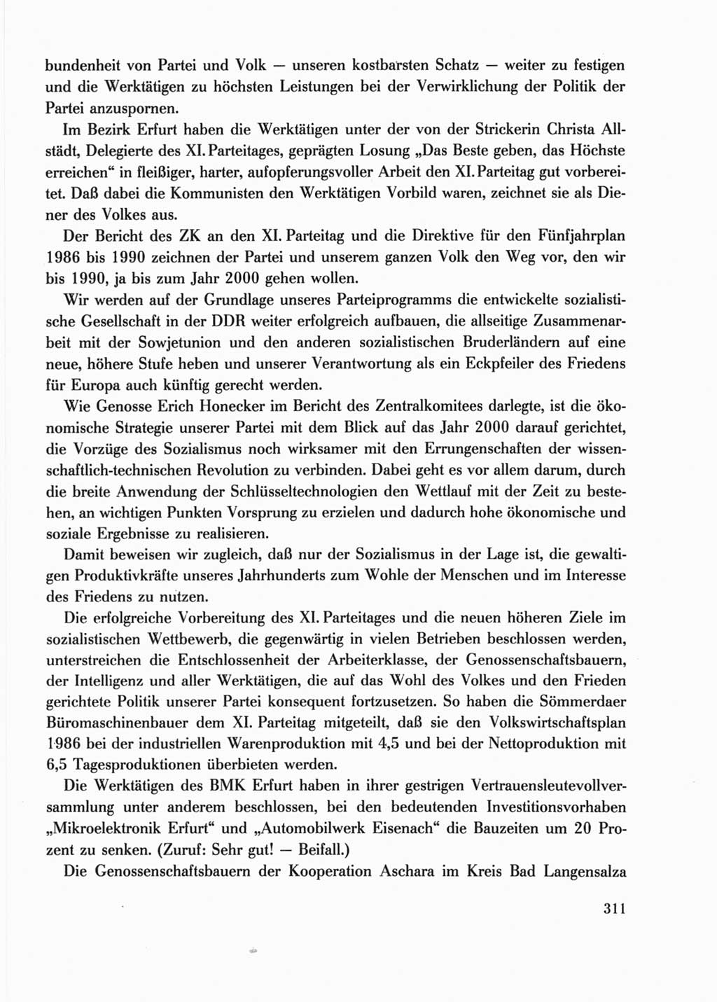 Protokoll der Verhandlungen des Ⅺ. Parteitages der Sozialistischen Einheitspartei Deutschlands (SED) [Deutsche Demokratische Republik (DDR)] 1986, Seite 311