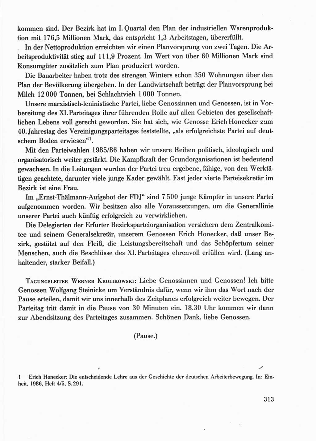 Protokoll der Verhandlungen des Ⅺ. Parteitages der Sozialistischen Einheitspartei Deutschlands (SED) [Deutsche Demokratische Republik (DDR)] 1986, Seite 313