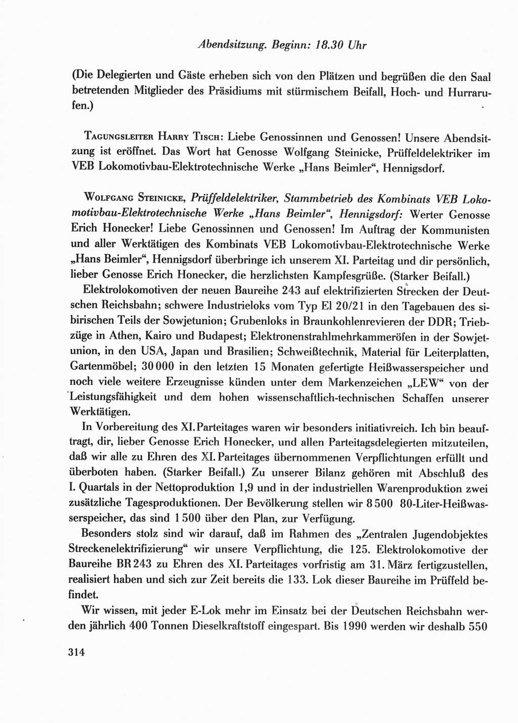 Protokoll der Verhandlungen des Ⅺ. Parteitages der Sozialistischen Einheitspartei Deutschlands (SED) [Deutsche Demokratische Republik (DDR)] 1986, Seite 314