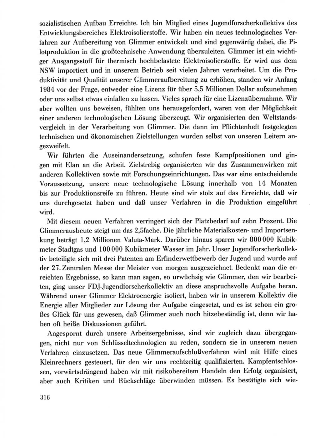 Protokoll der Verhandlungen des Ⅺ. Parteitages der Sozialistischen Einheitspartei Deutschlands (SED) [Deutsche Demokratische Republik (DDR)] 1986, Seite 316