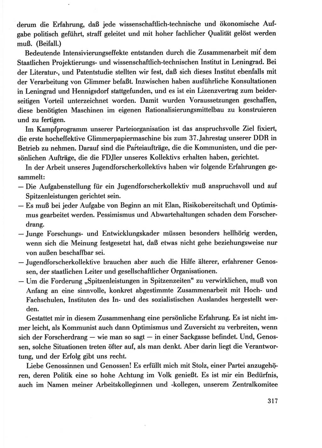 Protokoll der Verhandlungen des Ⅺ. Parteitages der Sozialistischen Einheitspartei Deutschlands (SED) [Deutsche Demokratische Republik (DDR)] 1986, Seite 317
