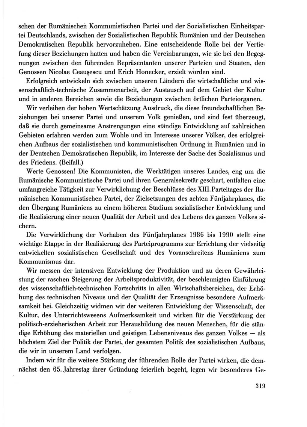 Protokoll der Verhandlungen des Ⅺ. Parteitages der Sozialistischen Einheitspartei Deutschlands (SED) [Deutsche Demokratische Republik (DDR)] 1986, Seite 319