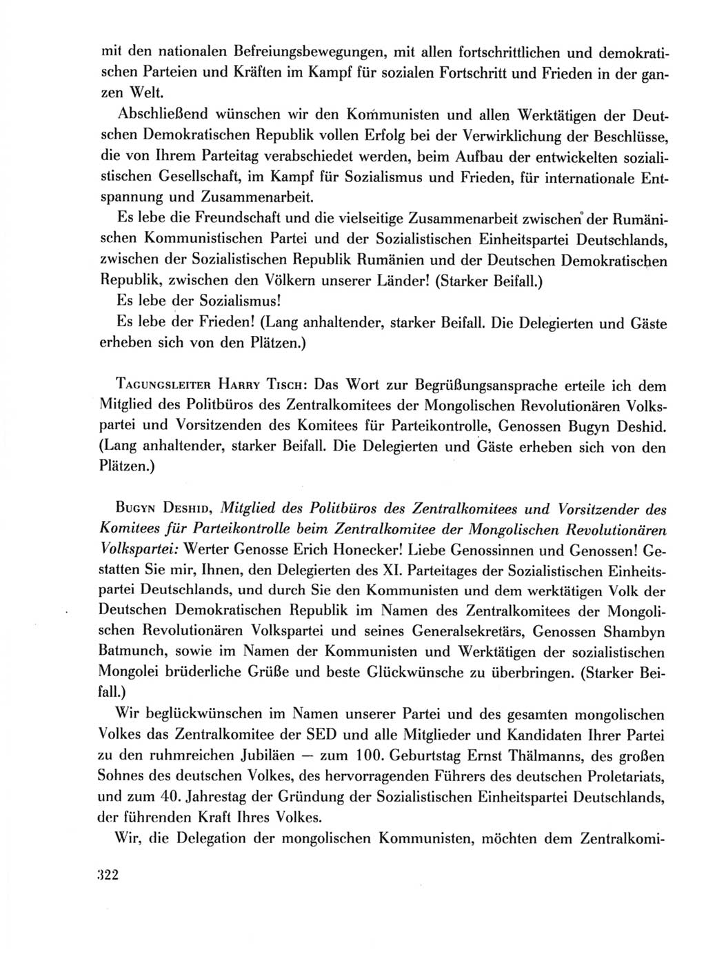Protokoll der Verhandlungen des Ⅺ. Parteitages der Sozialistischen Einheitspartei Deutschlands (SED) [Deutsche Demokratische Republik (DDR)] 1986, Seite 322